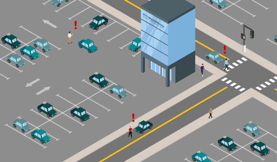 Pedestrian accidents on streets and in parking lots